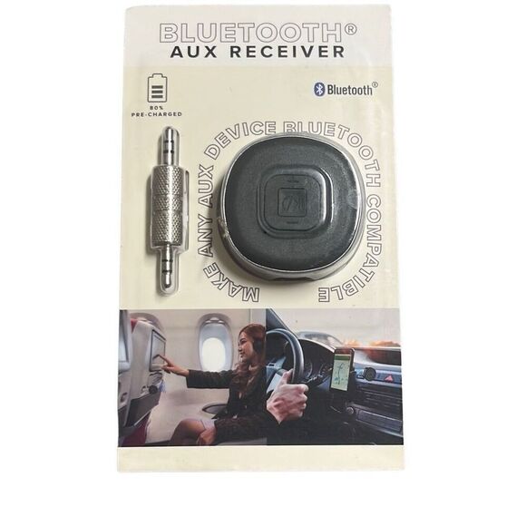 Vivitar Bluetooth AUX Receiver 3.5mm Male to Male USB-C Charge Black New - Picture 1 of 2